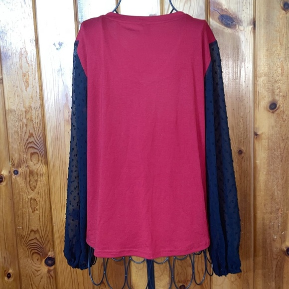 SHEIN top wine color light weight sheer top long sleeve size medium causal top - Picture 4 of 4